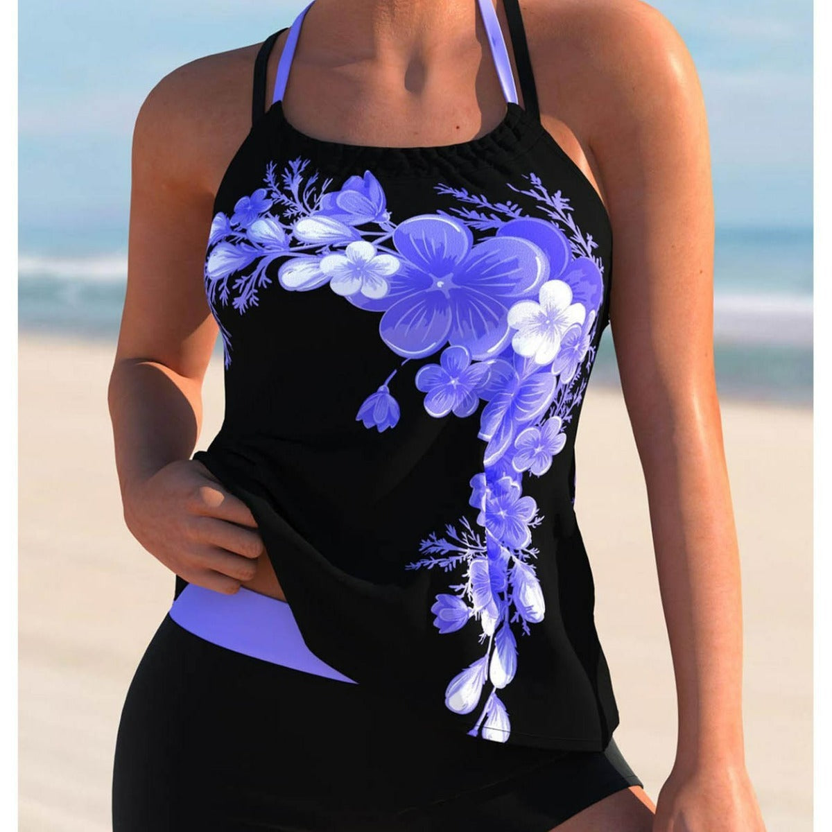 Plus Size Bikini Swimsuit - Two Piece Color Block Swimwear