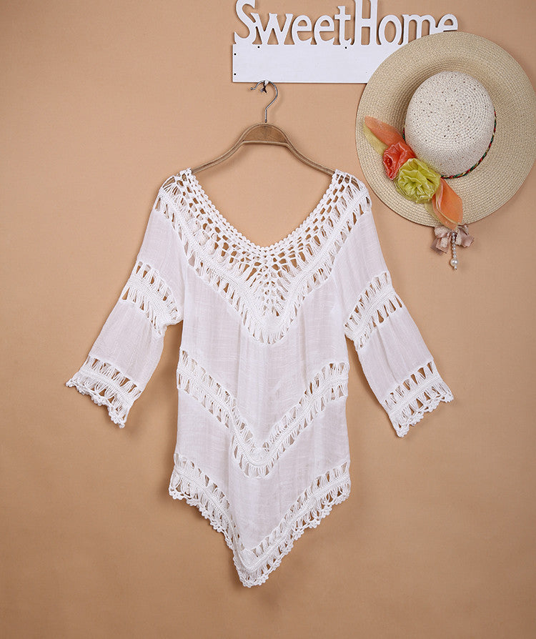 Crochet Knitted Stitching Cutout Blouse Skirt Swimsuit