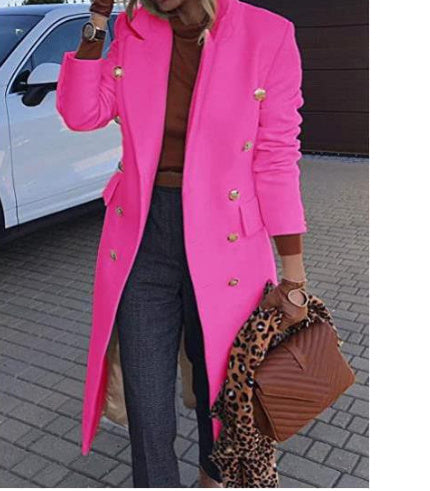 Women's Double-Breasted Woolen Trench Coat - Mid-Length Winter Jacket