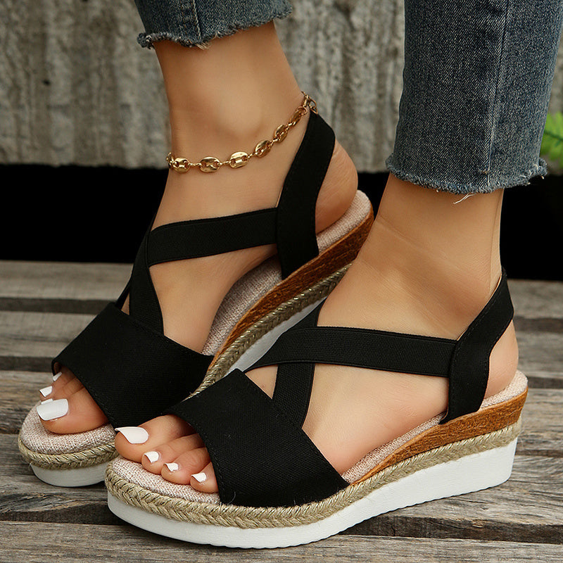 Women's Cross-Strap Platform Wedge Sandals | Summer Hemp Heel Gladiator Shoes