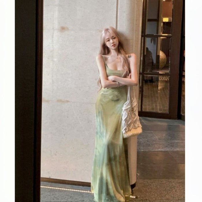 Retro Cool And Minimalist Light Green Strap Dress With A Pure And Alluring Vibe