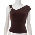 New Arrival Solid-Color Irregular Metal-Button Vest Top For Women