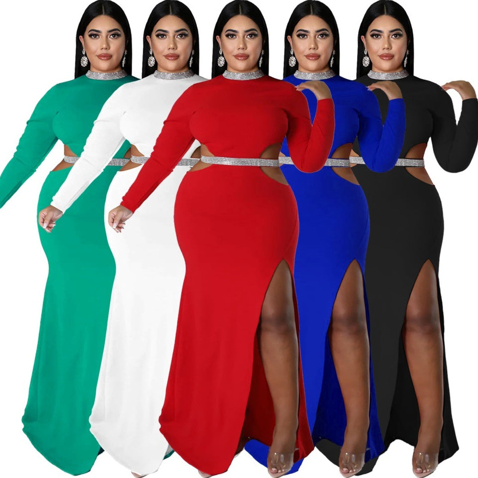 Women's Solid Color Casual Sexy Midriff-baring Slit Dress