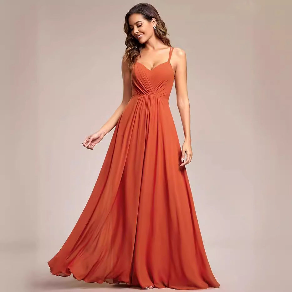Sling Banquet Temperament Long Pleating Dress
