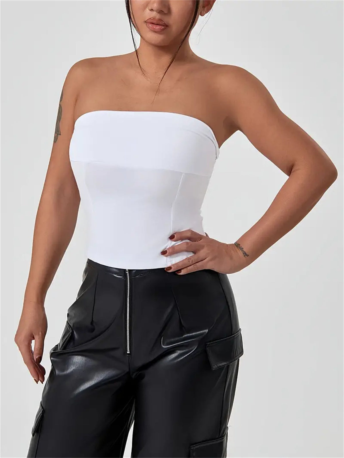 Crop Solid Color Tube Top, Sexy Strapless Top For Spring & Summer, Women's Clothing