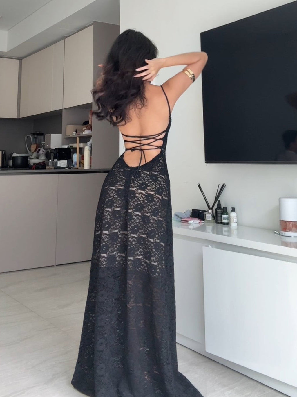 Black Lace See-through Maxi Dress