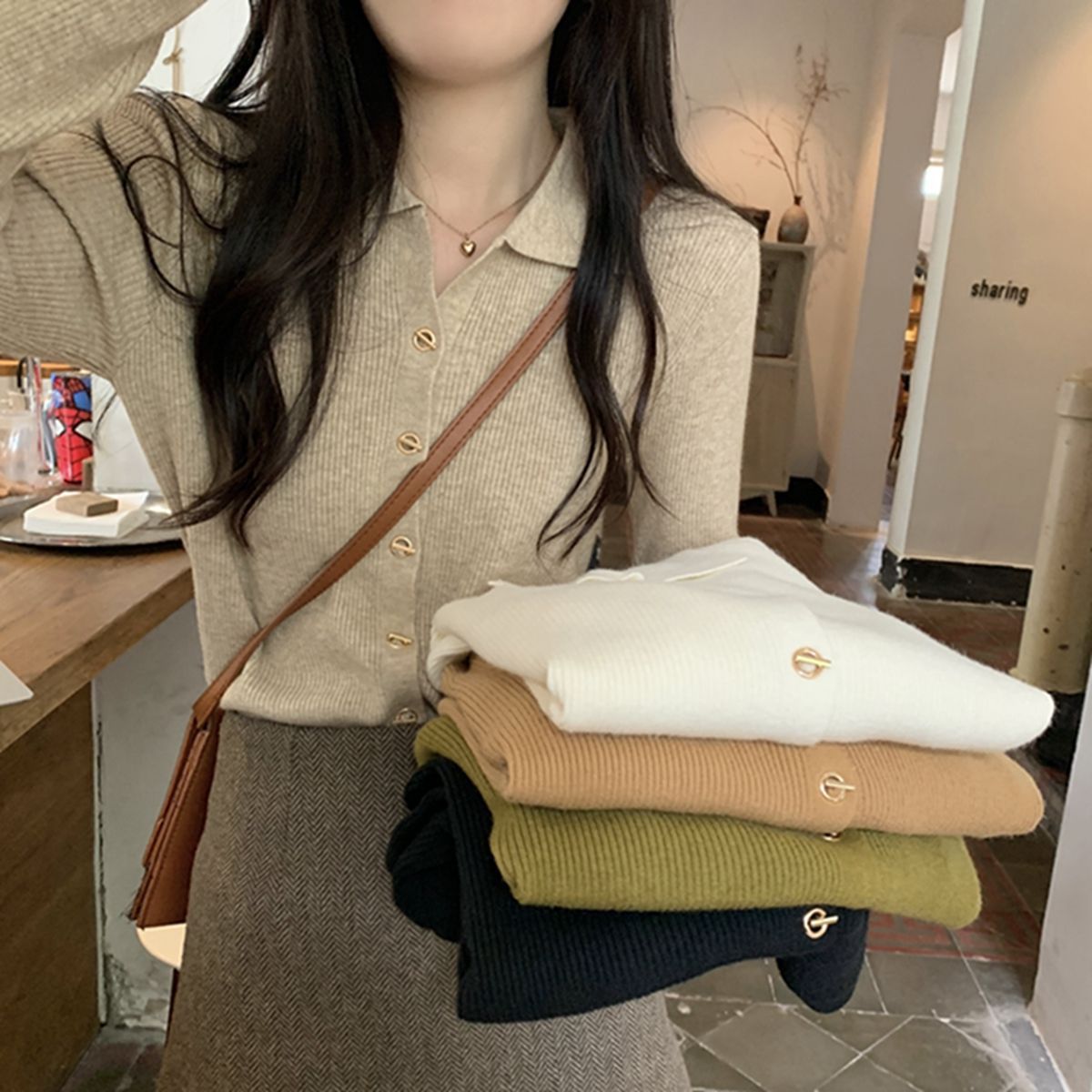 Gentle Long-sleeved Knitted Cardigan Bottoming Top