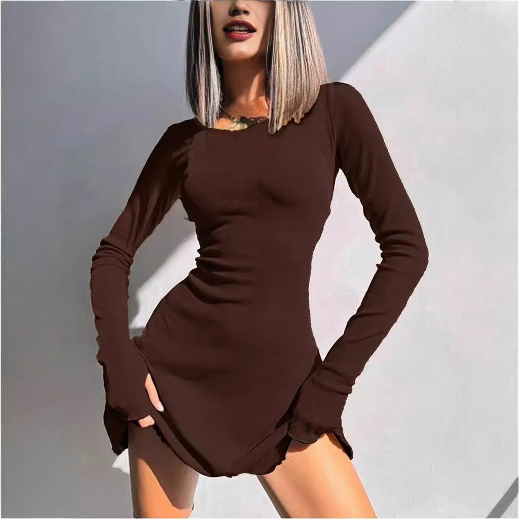 European And American-style Women's Solid-color Back-tie Waist-hugging Dress High-waisted A-line Skirt