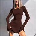 European And American-style Women's Solid-color Back-tie Waist-hugging Dress High-waisted A-line Skirt