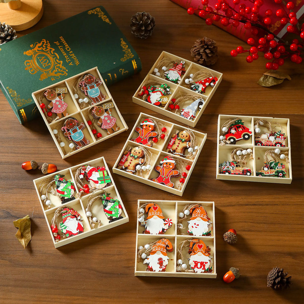 12 PCs Faceless Old Man Christmas Wooden Pendant Boxed Christmas Tree