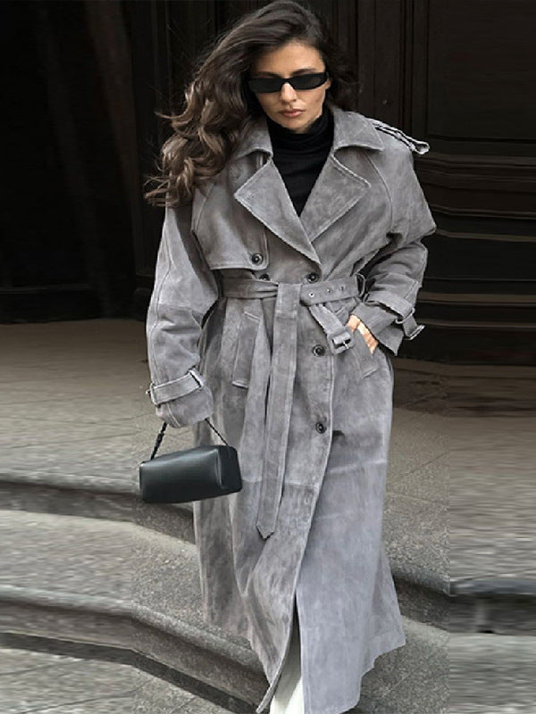 New Temperament Commute Double Breasted Mid-length Loose Woolen Coat