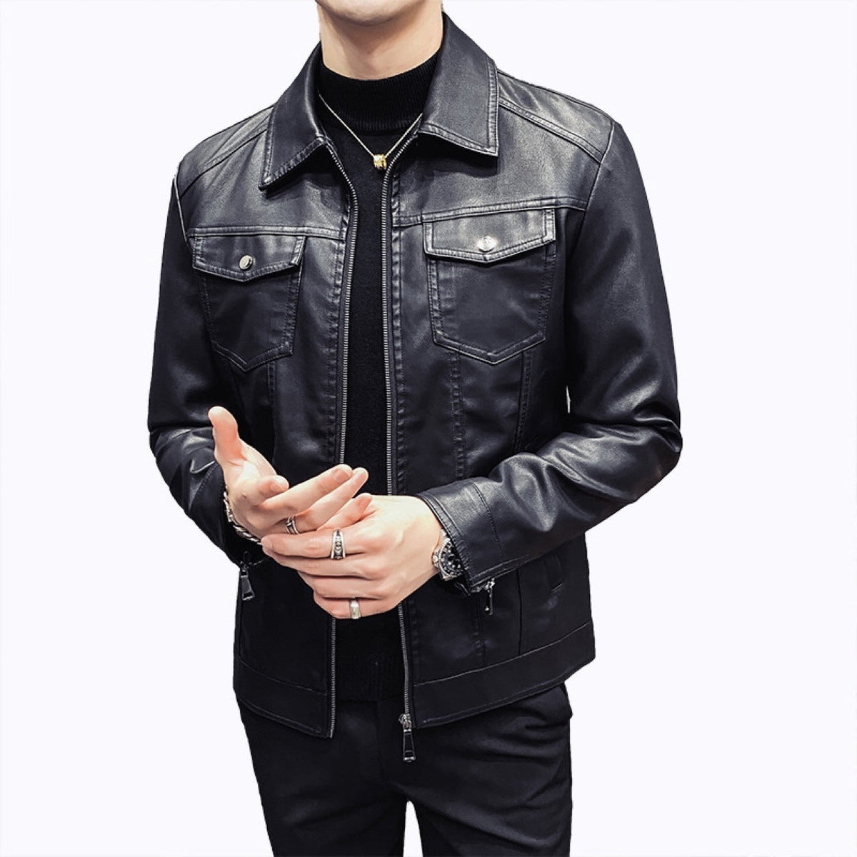 Men's Premium Quilted Leather Jacket - Fall Winter Casual Outerwear