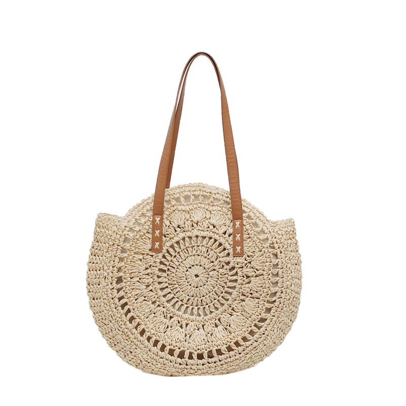 Fashion Hollow Flower Round Straw Woven Bag