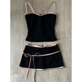 Black Camisole Bow Skirt Vest Suit
