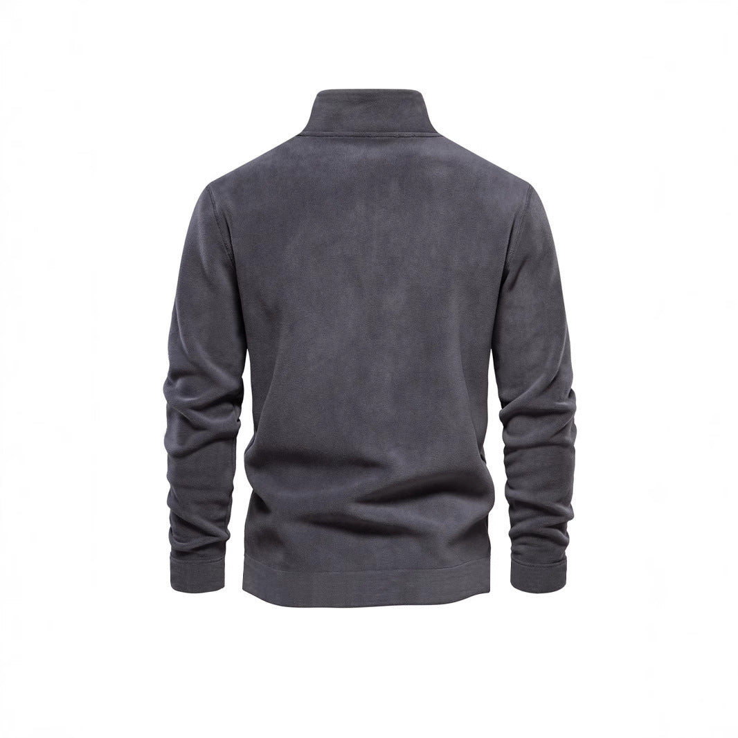 Men's Polar Fleece Top Pure Color Simple Casual Stand Collar Pullover Sweater