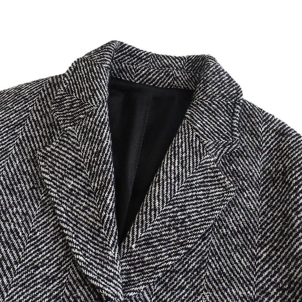Medium Length Serrated Twill Overcoat Women's Clothes