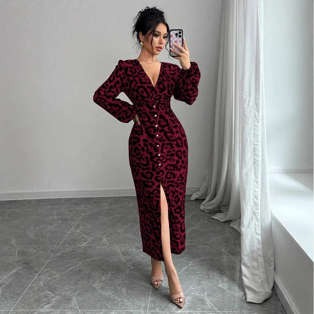 Women's Casual Loose Simple Leopard-Print Dress