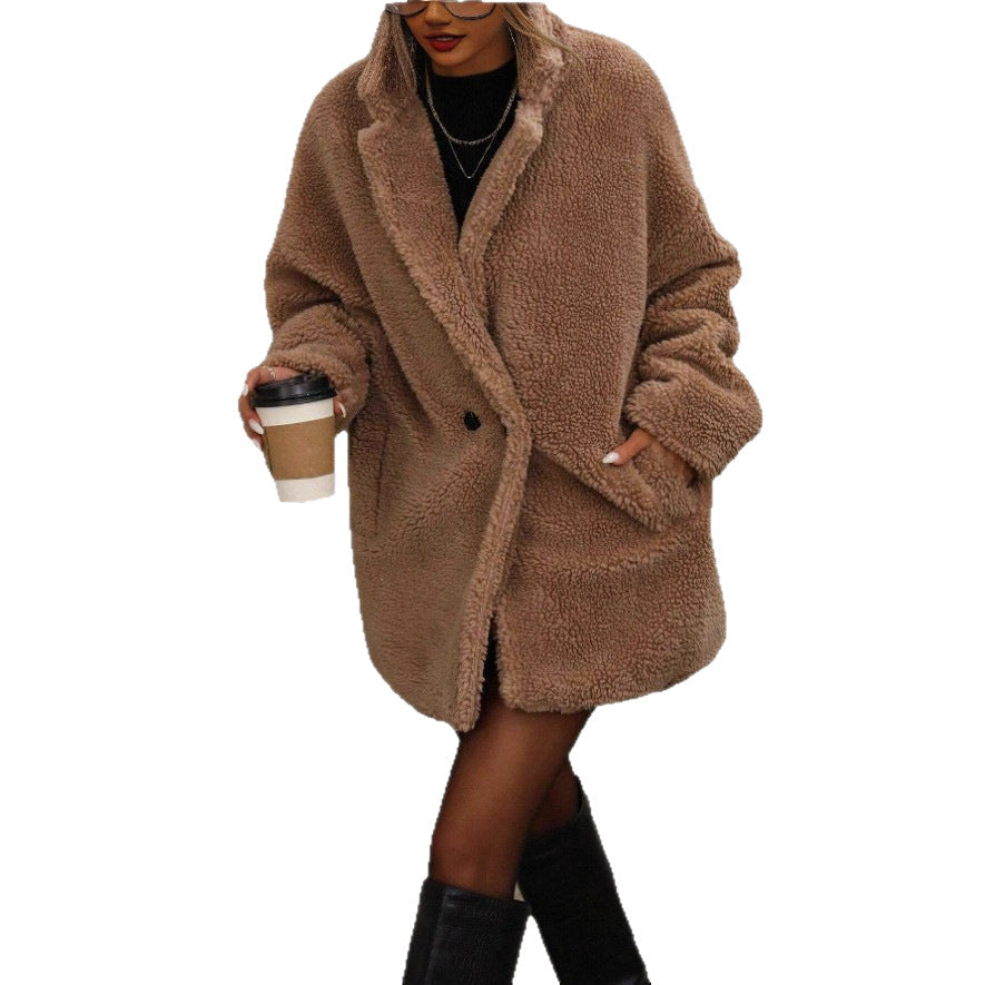 Women's Fluffy Long Sleeve Collar Fleece Top Coat