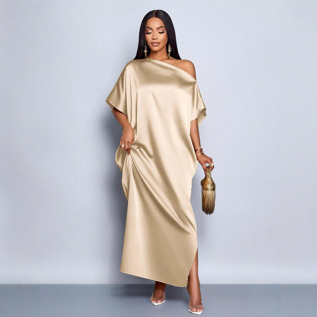 Women's Solid-Color Casual Loose Satin Dress
