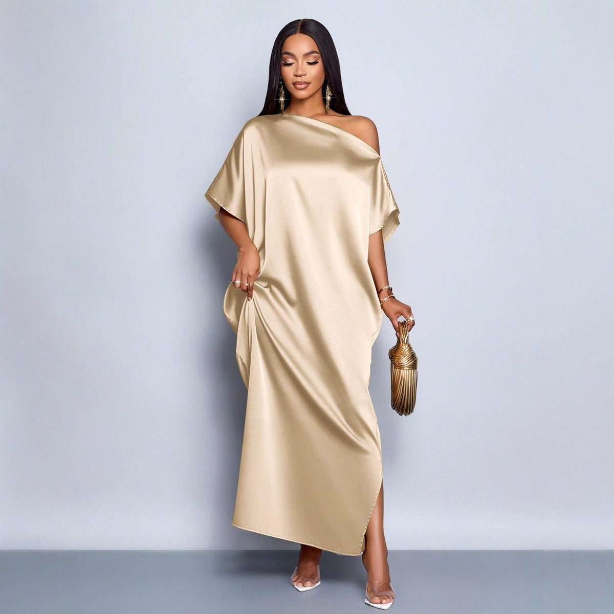 Women's Solid-Color Casual Loose Satin Dress