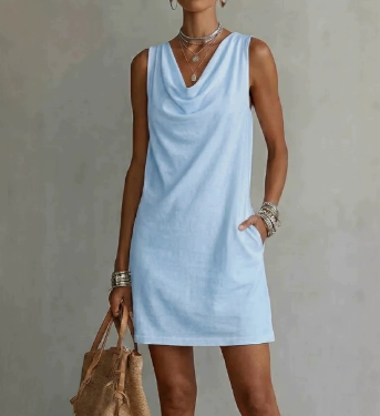 Summer Sleeveless Dress With Draped Neckline Design Slim Fit Evening Party Club Beach Dresses