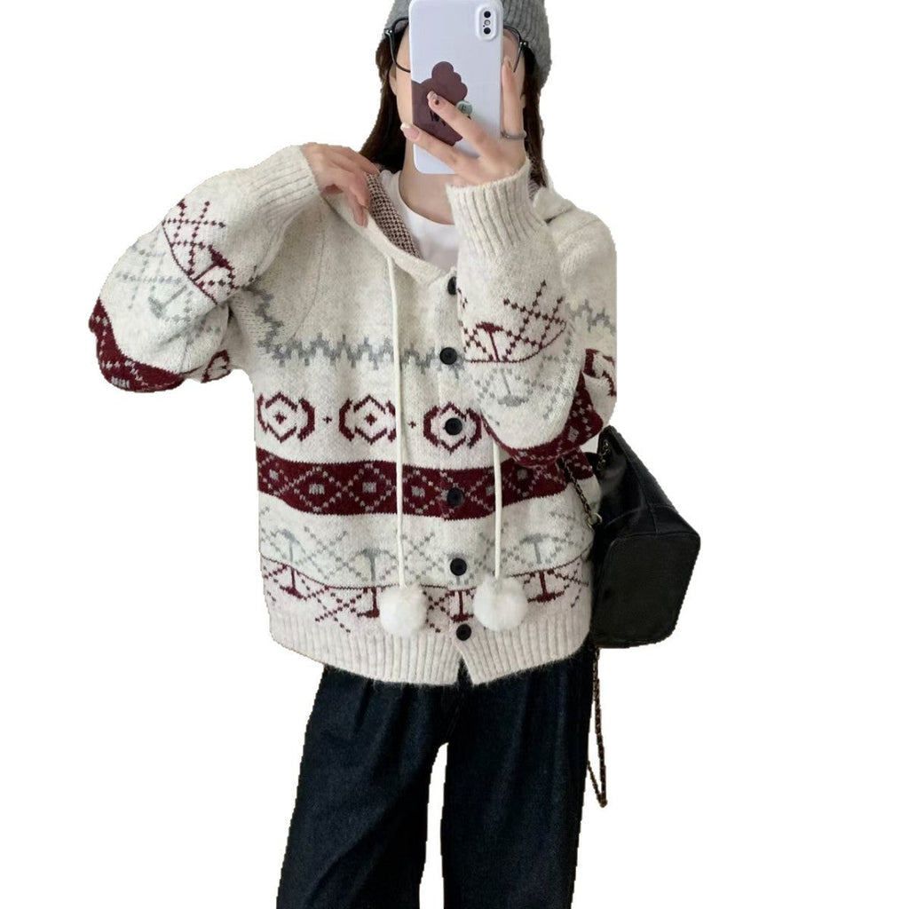 Idle Style Brocade Sweater Plus Size Women's Coat