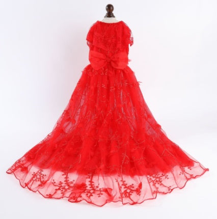 Gorgeous Embroidered Tail Pet Wedding Dress