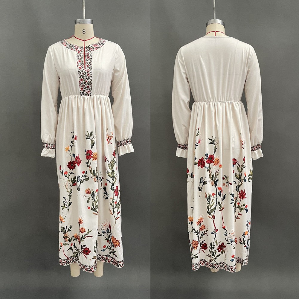 Women's Bohemian Retro Long-Sleeve Maxi Dress