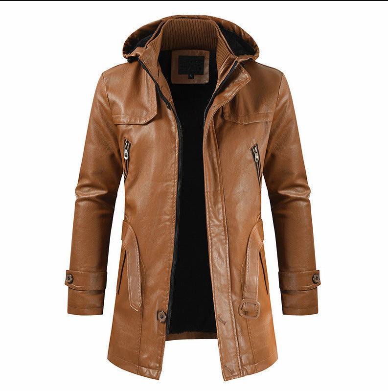 New Plus Size Men's Mid-length Leather Coat
