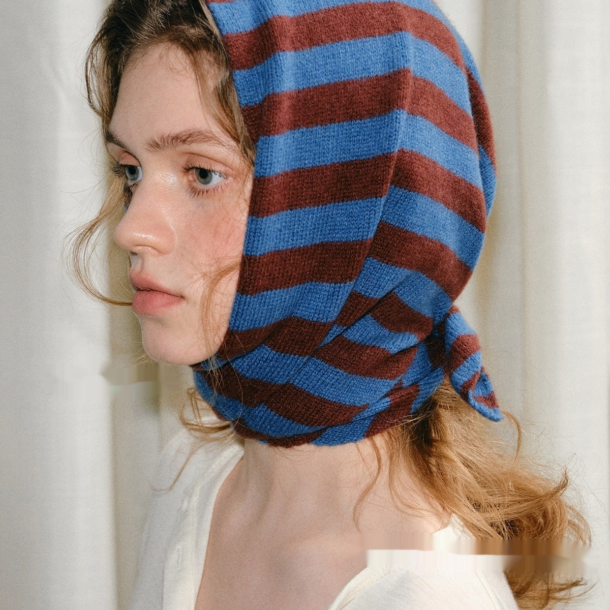 Pure Wool Striped Knitted Triangular Warm Neck Scarfhat