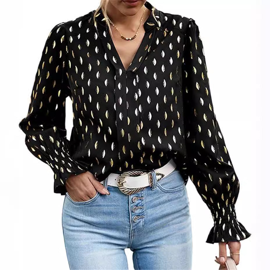 Bubble Long Sleeve Waist Bronzing Blouse
