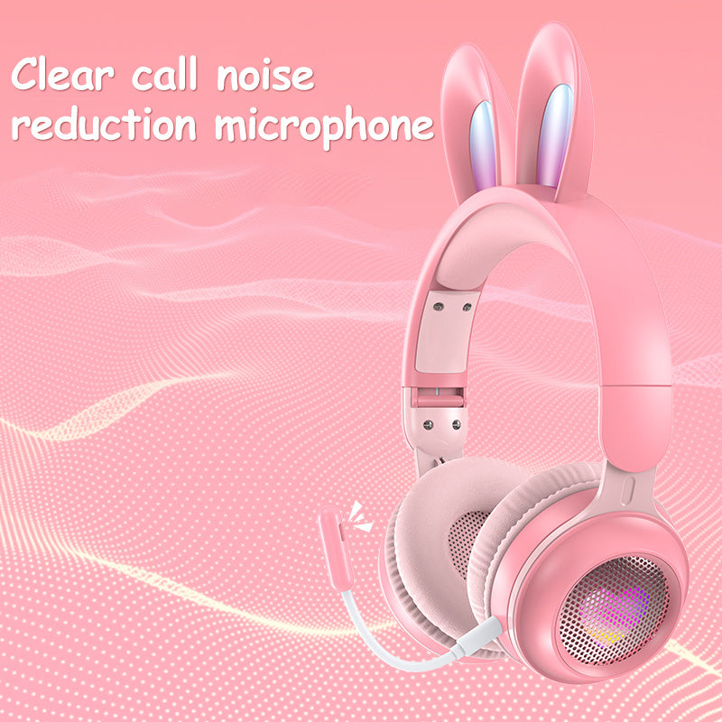 LED Rabbit Ear Wireless Headphones - RGB Light Up Bluetooth 5.0 Headset for Kids & Teens