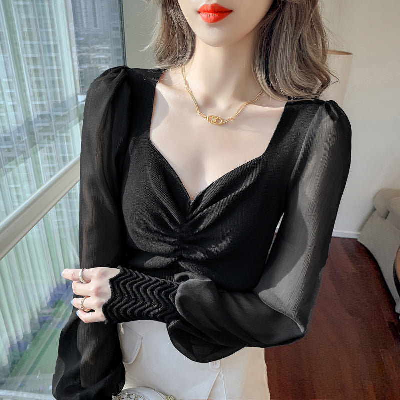 Solid Color Loose Fit Korean-style Slim-fit Women's Top