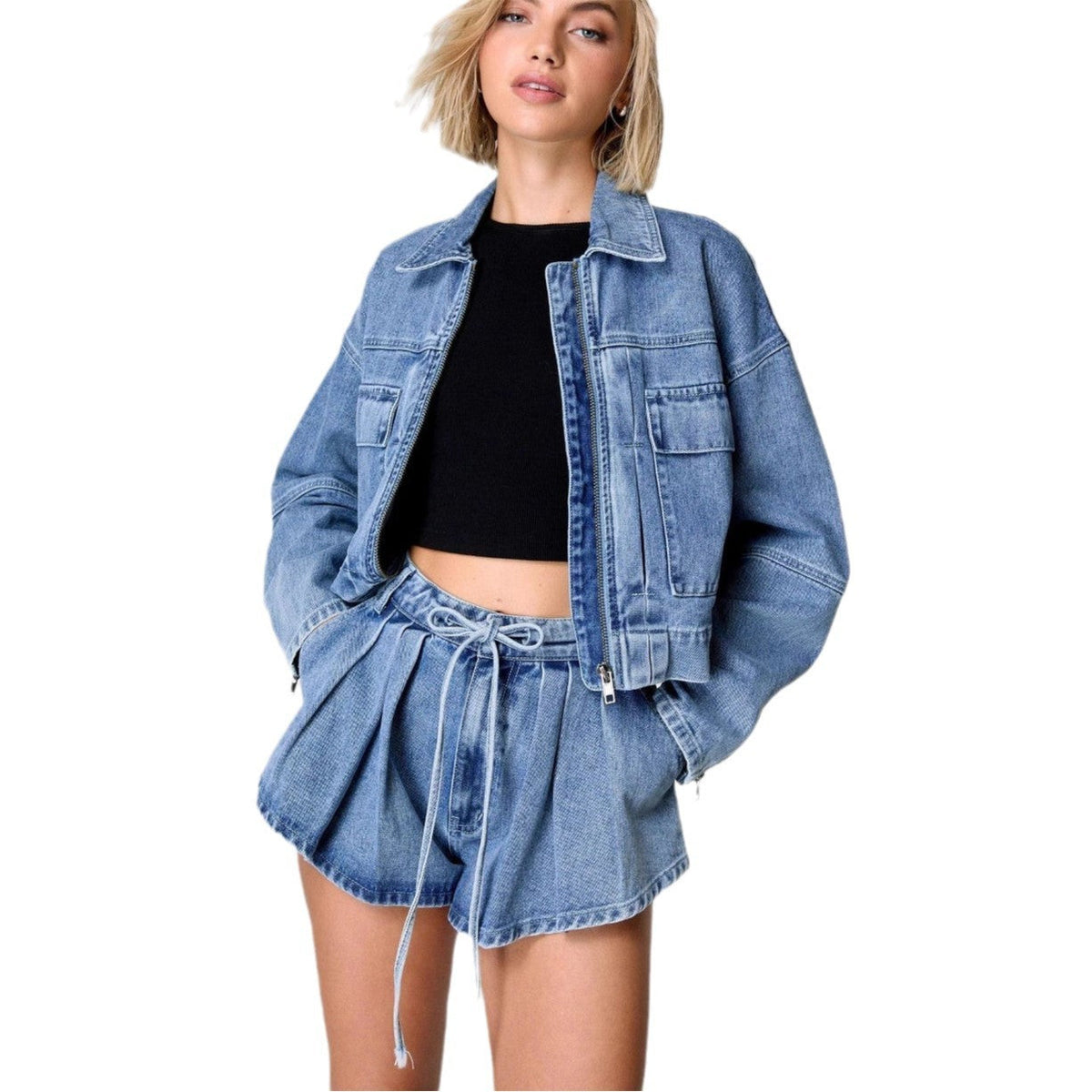 Tooling Style Denim Coat High Waist Loose And Slimming