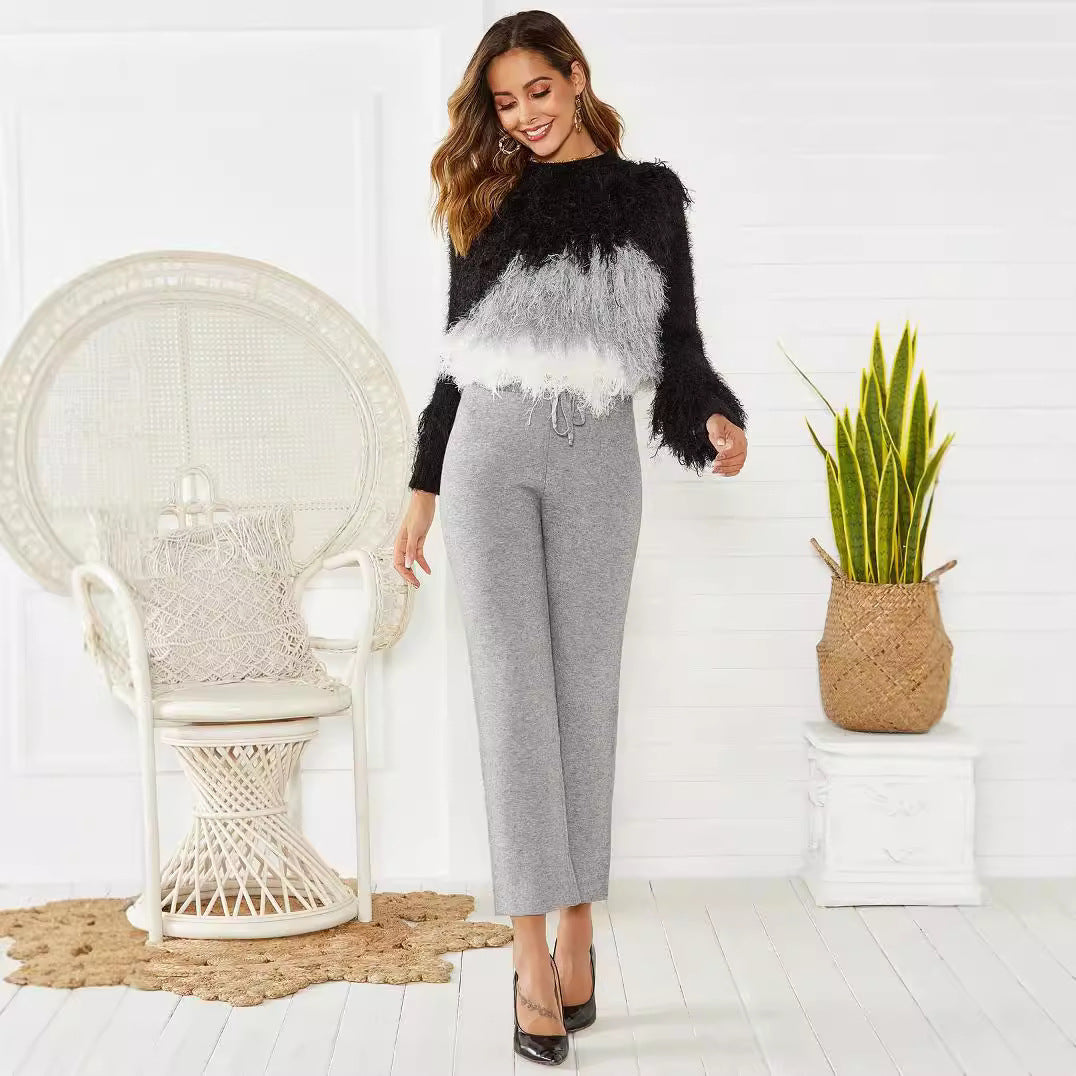Mid-waist Woven Stretch Slimming And Warm Trousers