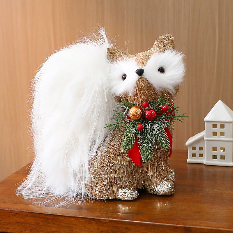 Straw Christmas Elk Squirrel Ornaments Christmas Scene Layout