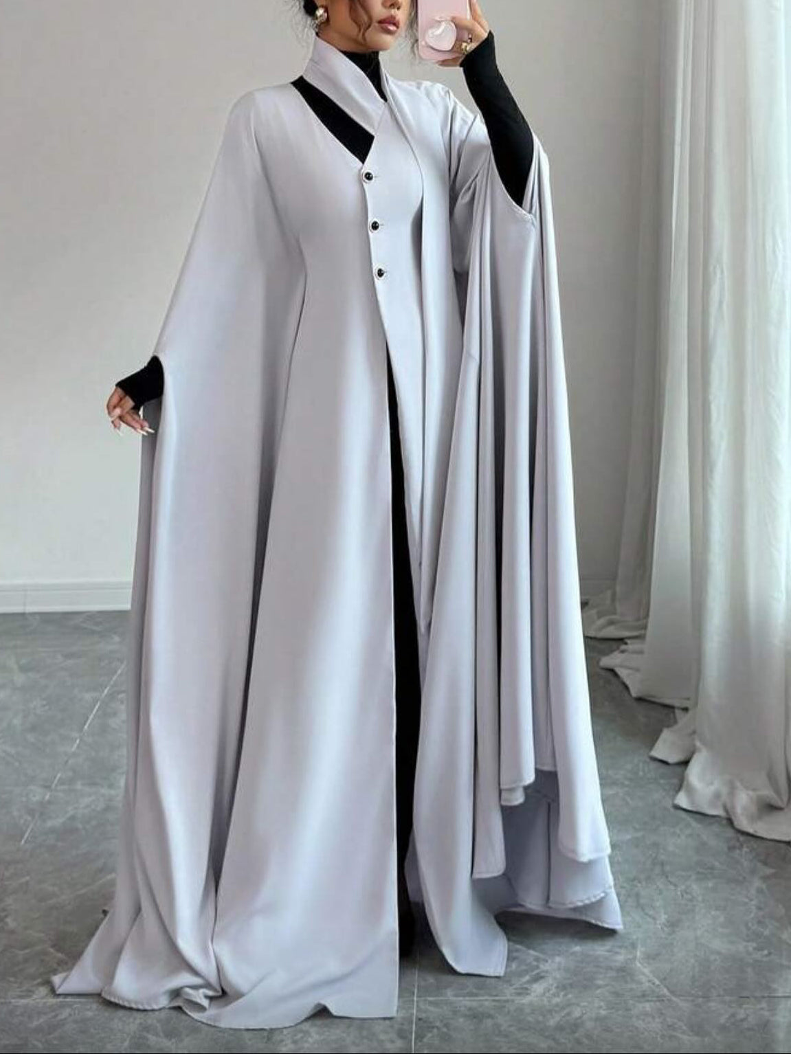 Light Grey Longline Cloak Dress