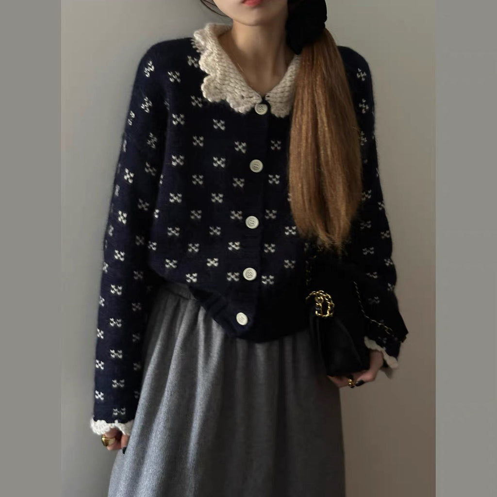 Retro Peter Pan Collar Niche Knitted Cardigan Coat