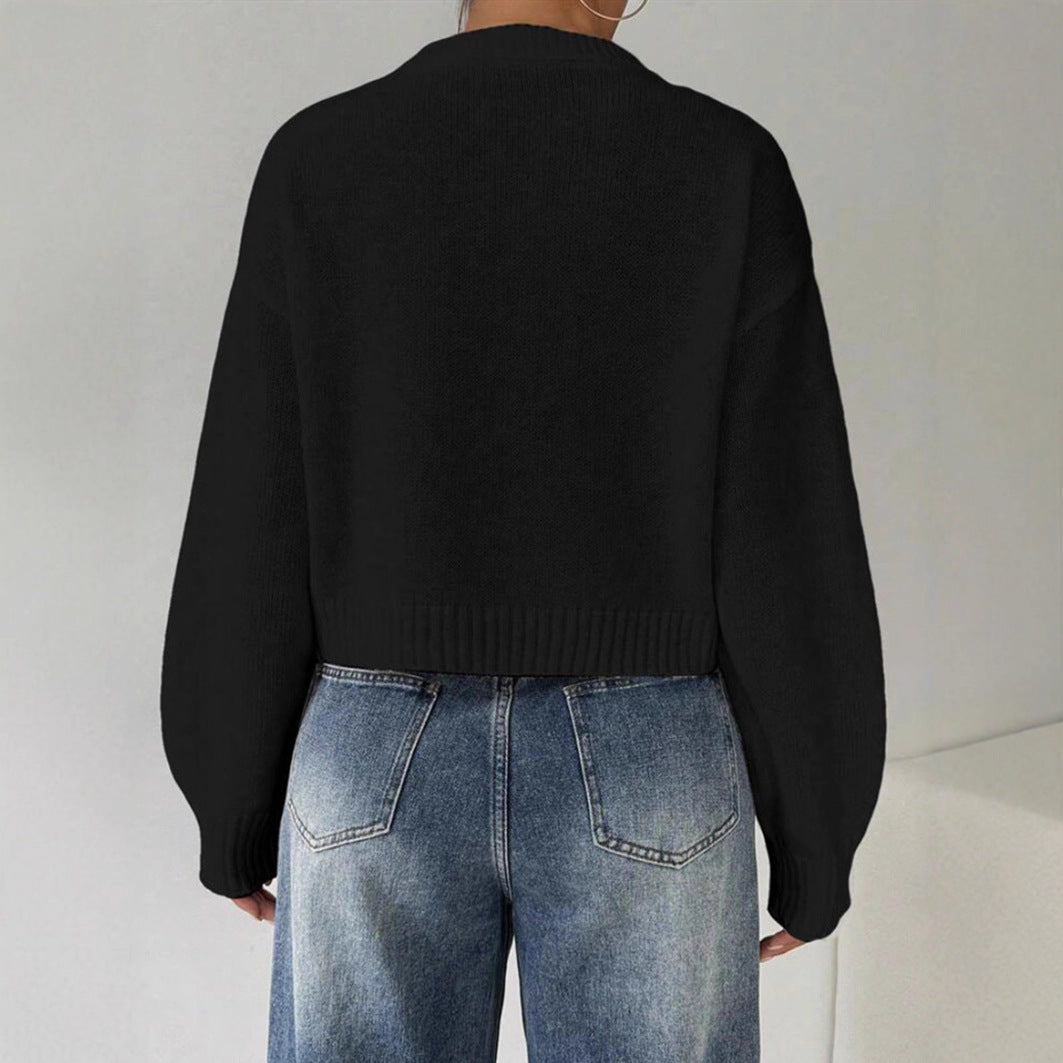 Short Round Neck Solid Color Sweater All-matching Wear