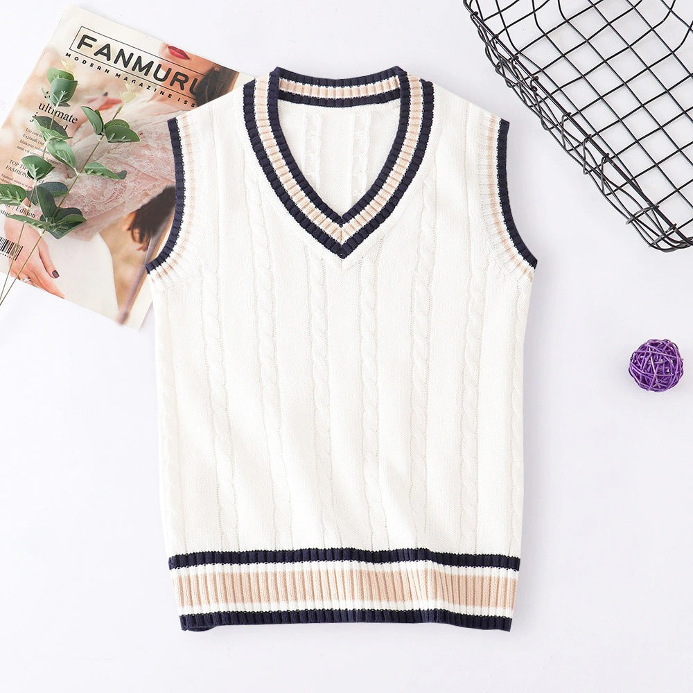 Thick V-neck Pullover Woolen Student Sleeveless School Uniform Sweater Vest
