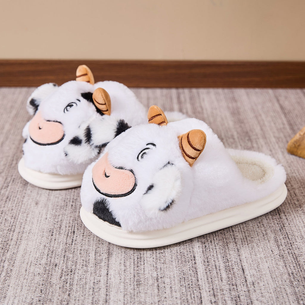 Indoor Platform Warm Cartoon Cow Fluffy Slippers