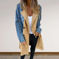 Women's Suit Collar Denim Stitching Mid-length Coat