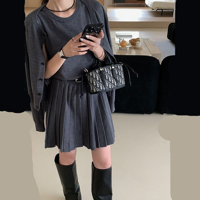 Age-reducing Vest Skirt Long-sleeved Cardigan Knitted Two-piece