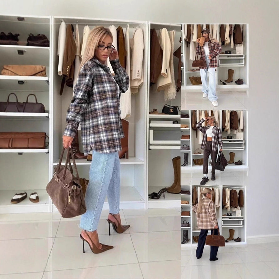 Loose Long Sleeve Casual Plaid Button Shirt For Women