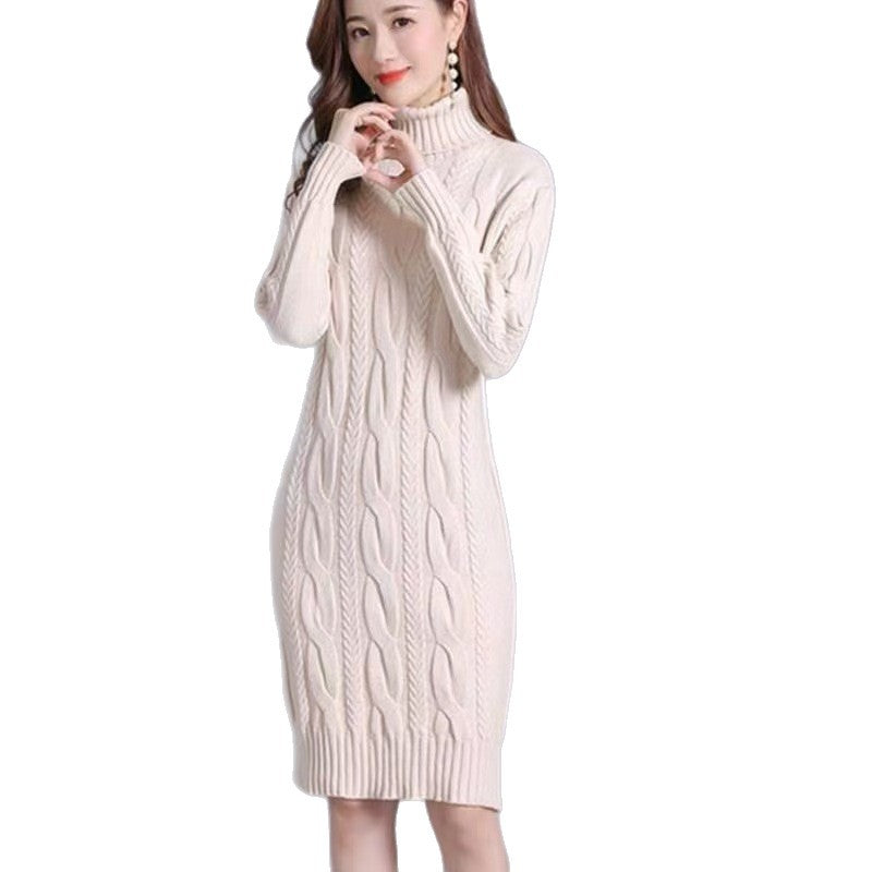 Autumn Winter Base-Layer Outerwear All-Match Turtleneck Women's Midi Knit Sweater