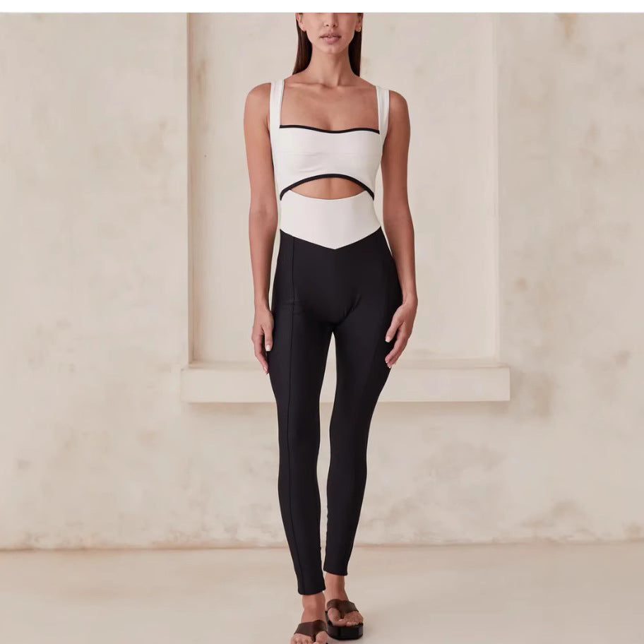Bare Midriff Slim Fit Contrast Color Vitality Jumpsuit