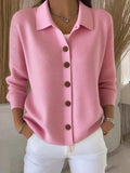 Button-knitted Lapel Sweater Cardigan Coat For Women