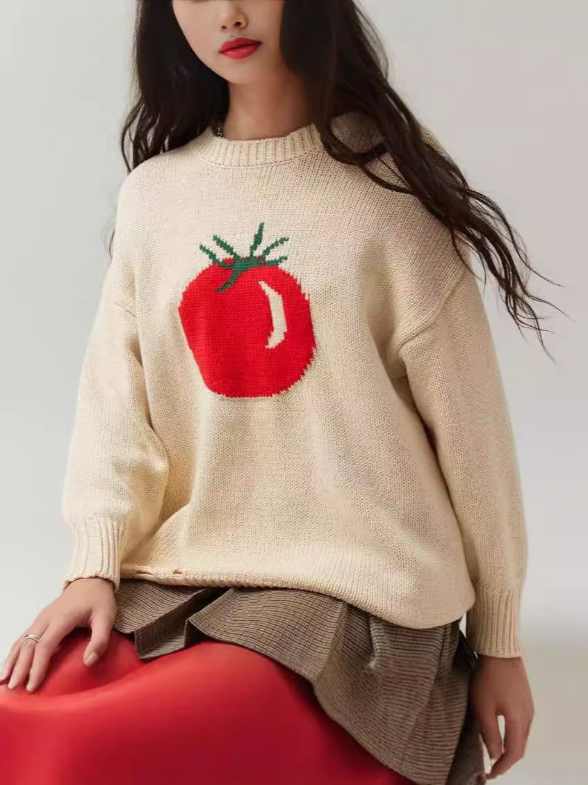 Women's Round Neck Sweater Loose-fitting Long Sleeve Sweater