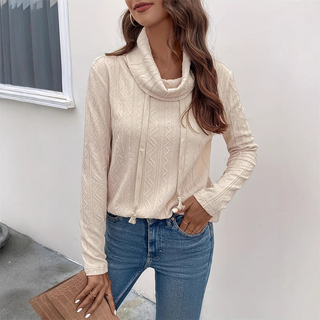 Long Sleeve Hooded Drawstring Pullover Sweater