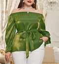 One-shoulder Middle Eastern Lace Blouse Long Sleeve